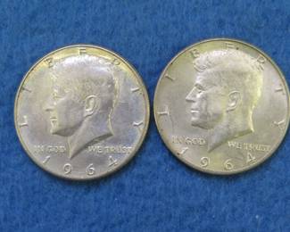 Lot 102. Two 1964 D Kennedy Half Dollar Coins