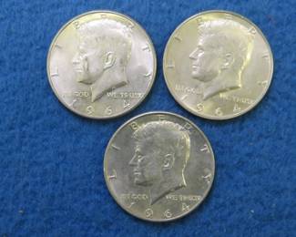 Lot 88. Three 1964 D Kennedy Half Dollars