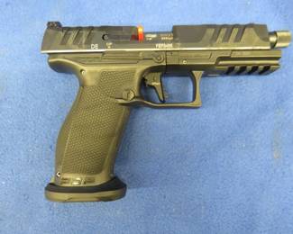 Lot 304. Walther PDP Pro 9mm semi-auto pistol. S/N FEF8466. Never been shot. Includes three magazines, threaded barrel, manual, gun lock, extra spring assembly, and case. Minimum bid $800.