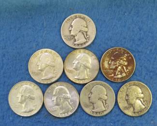 Lot 142. Eight silver Washington Quarters with dates as shown in the photos