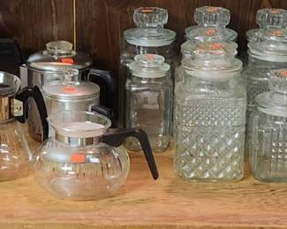 Vi tage coffee pots and glass containers 
