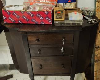 Sewing cabinet and sewing supplies 