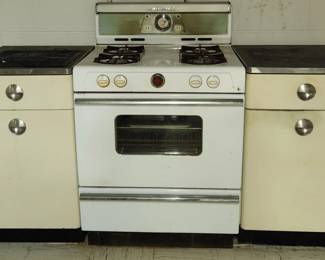 Homart customatched sink cabinets. 1950's Magic Chef Gas Stove