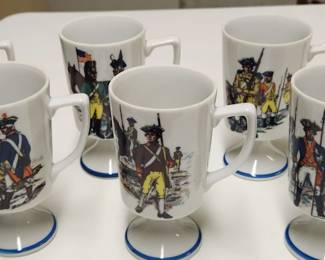 Fred Roberts Co. Revolutionary War 1960-70's ceramic pedestal mug. Set of 6