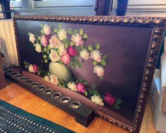 Antique Floral Oil Painting, Still Life Roses in Vase