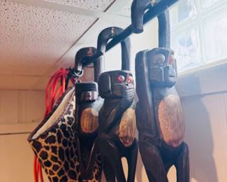 3 carved wood monkeys