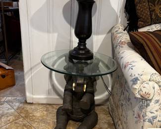 Two glass top Elephant accent  tables