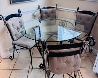 Glass top bistro style dining table and chairs