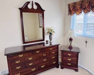 Queen Anne Mahogany dresser, nightstand and mirror
