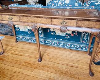 Vintage 1960s Baker Furniture Burl Wood Console Table.  Located in Pleasant Ridge. Please contact for details if interested in purchasing.