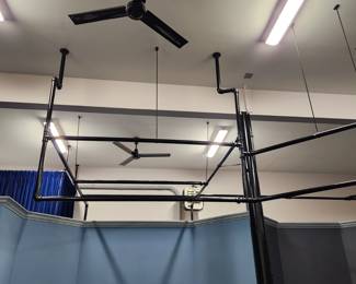 1500 linear feet of galvanized steel pipes, currently used as a ceiling frame for lighting & "rod" for the drapes. Purchased painted flat black, but owner painted it all gloss black