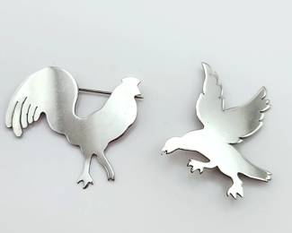 Sterling Rooster & Eagle Pins