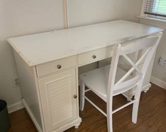 White Wooden Writing Desk with Matching Chair