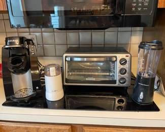 Keurig K-Cup Coffee Maker, Mr. Coffee Electric Coffee Grinder, Black+Decker TO1980SD Toaster Oven, Hamilton Beach 50110 Blender
