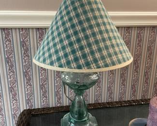 Faux Oil Lamp with Plaid Shade