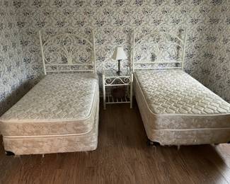 White Wrought Iron Twin Bed Set with Nightstand