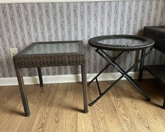 Wicker and Glass Top End Tables Set
