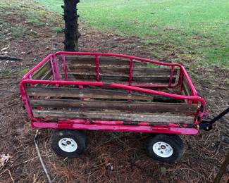 Vintage Speedway Express Red Metal and Wood Garden Wagon