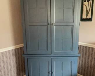 Blue Painted Two-Piece Farmhouse Cabinet