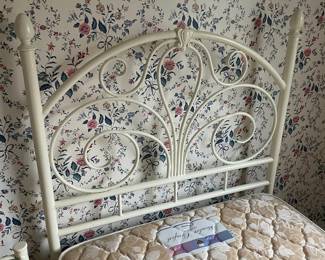 White Wrought Iron Twin Bed Set with Nightstand