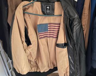 Urban Wolf Men's Leather Bomber Jacket with American Flag Lining