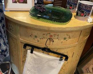 Demilune/ half moon side table $199. Hand painted