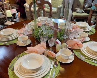 stunning table settings. Probably 30 different sets. All gorgeous. Sets priced form $75 and up