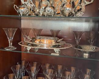 NEW silver plate tea set (we have all the boxes and felt bags for it) $499 and lots of fancy crystal $10/glass