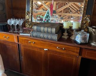 Buffet table. $299. far right door is off, but we have it. a bit of damage on the very bottom right of drawer