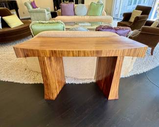 Custom console table in Emberwood with a satin lacquer finish