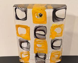 Geometric Murano "Monolite" glass sculpture signed by artist Carlo Moretti