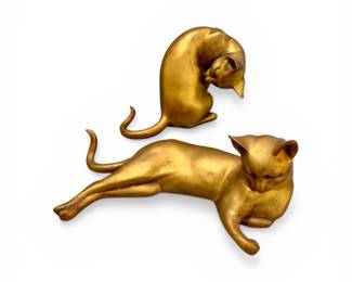 Pair of signed vintage Anthony Freeman McFarlan gold cats