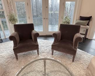 PAIR of armchairs in rich chocolate mohair