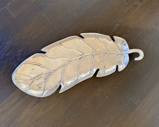Large pewter leaf platter