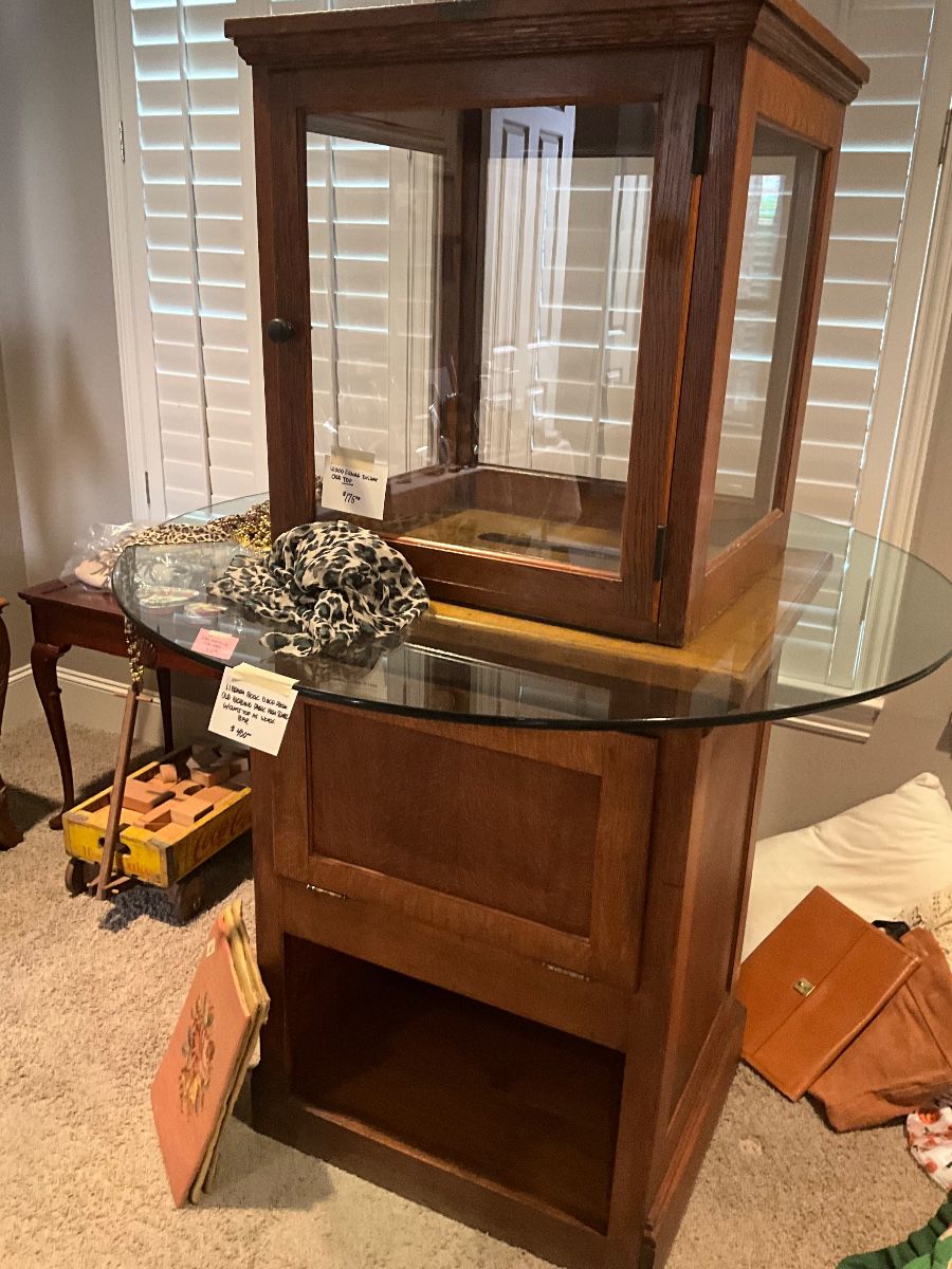 Book drop with glass top.  Top display with door is separate.