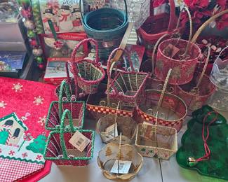 Beautiful holiday wire basket, many unused with tags on.