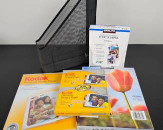 Lot #207 - Kodak & Kirkland Premium Photo Paper Lot with Black Mesh File Organizer - Glossy, High Quality Inkjet Printing