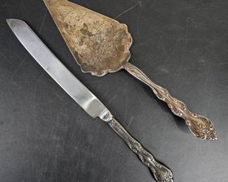 Lot #113 - Vintage International Silver Interlude Silverplate Cake Knife and Server Set with Floral Handles