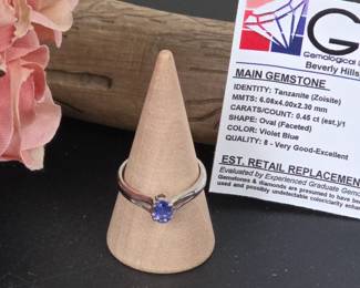 Lot #4 - Sebastian Tanzanite in Platinum Plate Over Sterling Silver Ring with Heart Detail Size 6.5, With Gem Appraisal Card