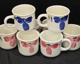 Lot #141 - Vintage Pfaltzgraff Furio Floral Hand-Painted Ceramic Coffee Mugs Set of 8