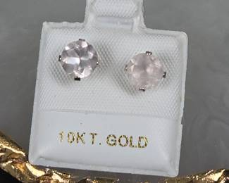 Lot #1 - 10K White Gold Rose Quartz Stud Earrings 0.56g Elegant Gemstone Jewelry Made in Canada