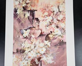 Lot #78 - Susan S Winter Elegant Floral Still Life Art Lithograph with White Blossoms - Perfect Wall Decor