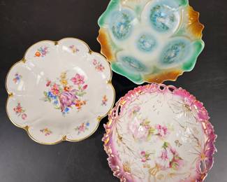 Lot #47 - Antique & Vintage Porcelain Floral Decorative Bowls Set with Gold Trim - Hand Painted Collectible Serving Dishes