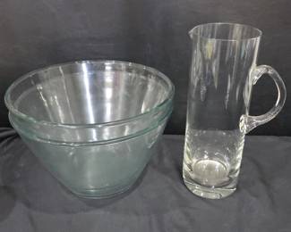 Lot #193 - Set of Clear Glass Mixing Bowls and Tall Glass Pitcher with Handle