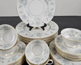 Lot #101 - Vintage Castleton Caprice Fine China Dinnerware Set with Plates, Cups, Saucers - Elegant Floral Pattern with Gold Trim