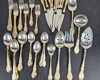 Lot #108 - Vintage Oneida "Alouette" Gold Trimmed Silverplate Flatware Set - Elegant Dining Cutlery Collection