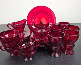 Lot #39 - New Martinsville Moondrops-Ruby Afternoon Tea Set