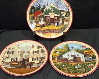 Lot #140 - Charles Wysocki Hometown Memories Limited Edition Porcelain Plates Set of 3 - Bradford Exchange 1994