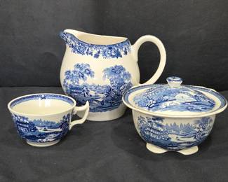 Lot #88 - Royal Staffordshire Tonquin Blue and White Porcelain Tea Set by Clarice Cliff - Vintage English Pottery