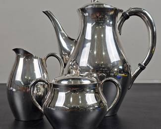 Lot #160 - Reed & Barton "Americana" Silverplate Coffee Set 3 Pieces - Vintage Elegant Coffee Service
